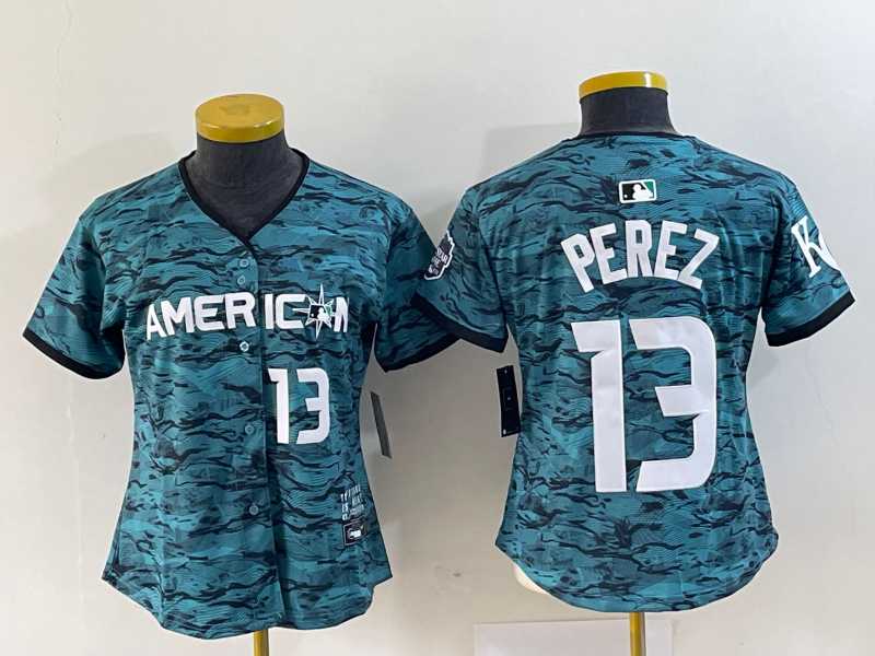 Womens Kansas City Royals #13 Salvador Perez Teal 2023 All Star Cool Base With Patch Stitched Baseball Jersey->mlb womens jerseys->MLB Jersey